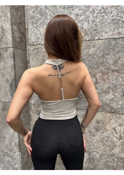 Mistix Sırtı Zincir Detaylı Bluz - Bej Bej - M modelleri