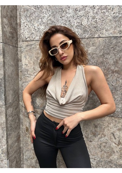 Mistix Sırtı Zincir Detaylı Bluz - Bej Bej - M fırsatları