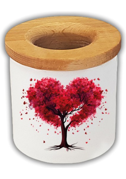 Kalp Şeklinde Ağaç Baskılı Kalemlik Kalem Kutusu