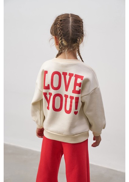 Love You Baskılı Şardonlu Kız Çocuk Takım indirimleri