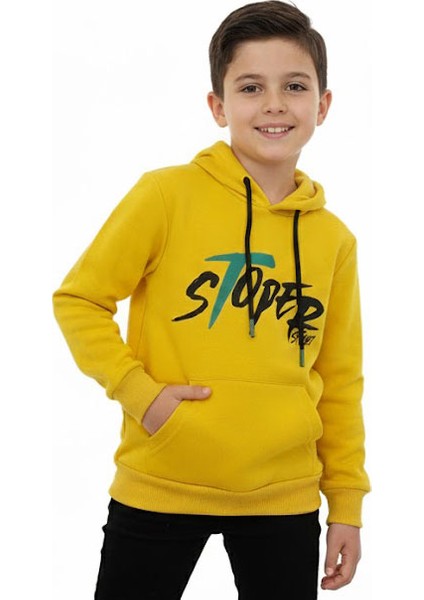 Erkek Çocuk Sweatshirt Kapüşonlu Baskılı 3 Iplik Şardonlu