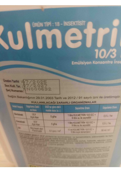 Kulmetrin 10/3 Ec Bit, Sivrisinek ve Kara Sinek Ilacı 1 Lt fırsatları