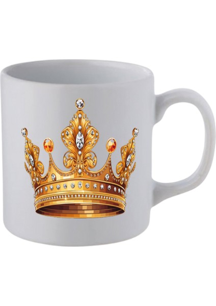 Kral Tacı Baskılı Beyaz Kupa Bardak - Seramik Çay, Kahve Hediyelik Bardağı