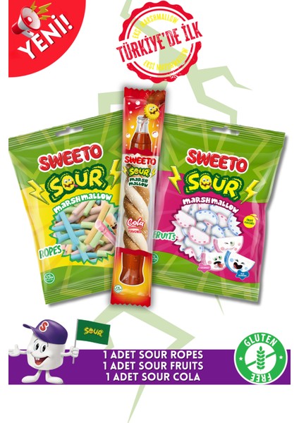 Sour Ropes & Fruits Marshmallow 100G & Sour Cola 20G (Sour Mix)