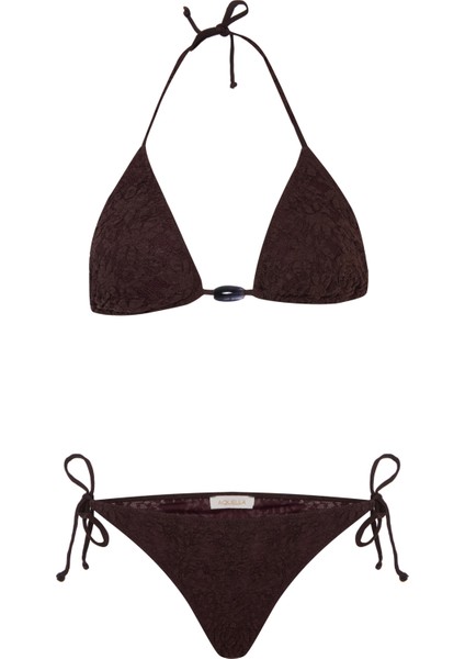 Boncuk Aksesuarlı Acı Kahve Dantel Üçgen Bikini