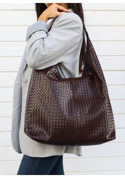 Hlin Kadın Büyük Boy Örgü Desenli Fermuarlı Shopper Omuz ve Kol Çantası fiyatları