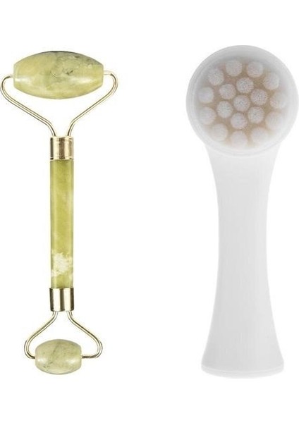 Buffer® 2li Set Çift Taraflı Cilt Temizleme Fırçası ve Yeşim Taşı Çift Taraflı Cilt Masaj Aleti -M11