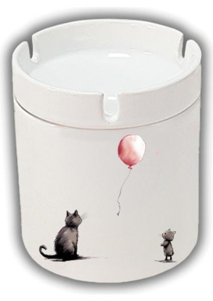 Kedi ve Balon Baskılı Küllük Kül Tablası