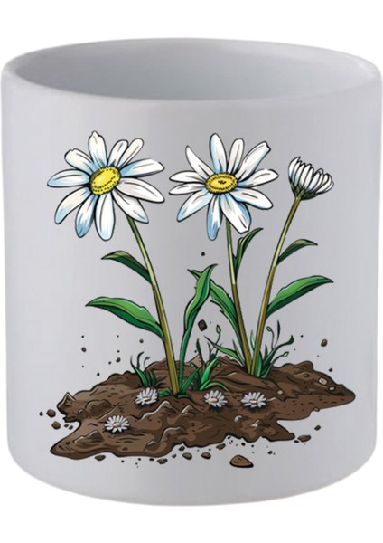 Topraktaki Papatya Baskılı Kulpsuz Kupa Bardak - Hediye Kahve Kupası, Su Bardağı