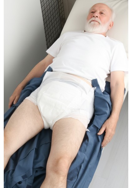 Adaptif Cırt Cırtlı Denim Mavi Yatan Hasta Bakım ve Tedavi Pantolonu modelleri