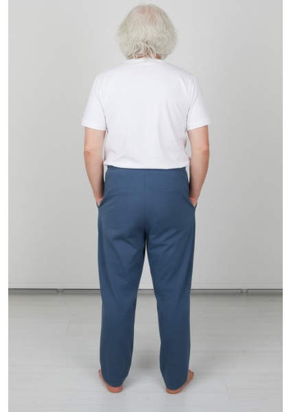Adaptif Cırt Cırtlı Denim Mavi Yatan Hasta Bakım ve Tedavi Pantolonu
