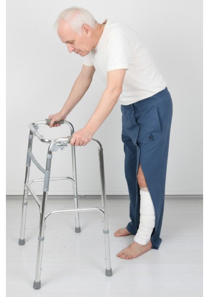 Adaptif Cırt Cırtlı Denim Mavi Yatan Hasta Bakım ve Tedavi Pantolonu