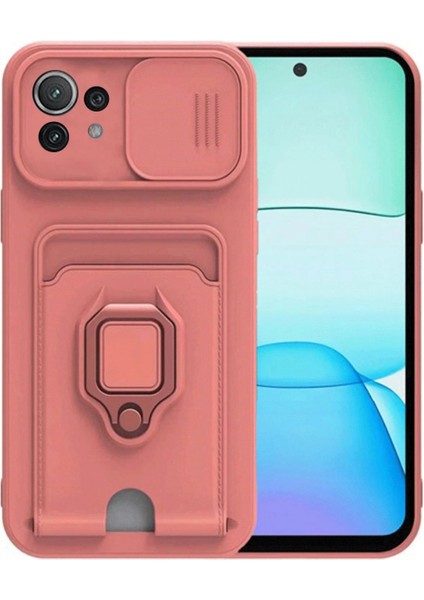 Xiaomi Mi 11 Lite Kılıf Zuma Kartvizitli Yüzüklü Silikon - Pembe