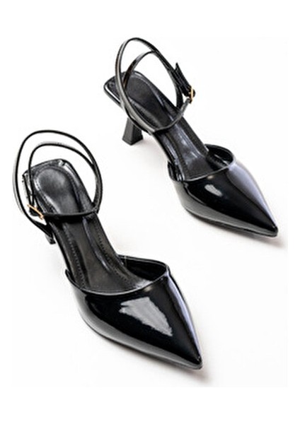 Kadın Dveyn Fileli Topuklu Ayakkabı Suni Deri Siyah İnce Topuklu Tasarım