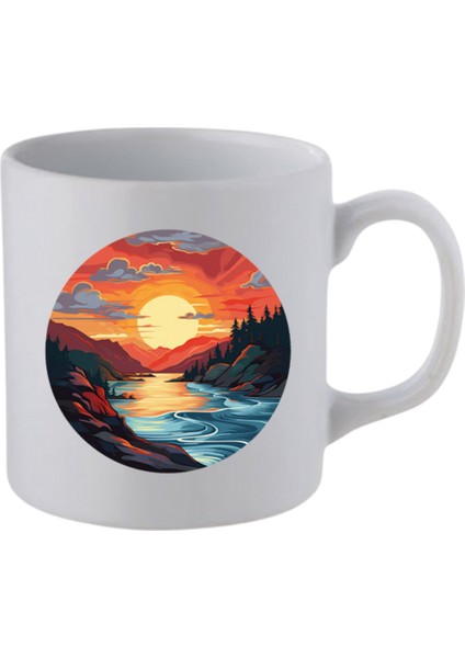 Doğa ve Deniz Baskılı Beyaz Kupa Bardak - Seramik Çay, Kahve Hediyelik Bardağı