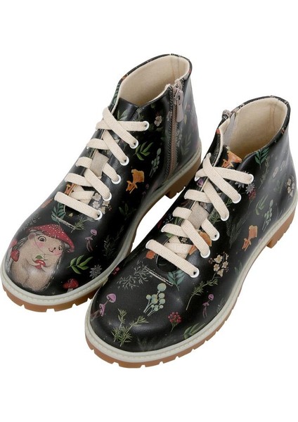 Kadın Vegan Deri Siyah Fermuarlı Kısa Bot - Hedge-Hug Tasarım