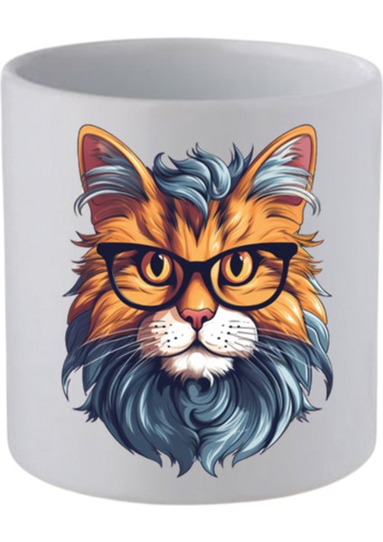 Bilgili Kedi Baskılı Kulpsuz Kupa Bardak - Hediye Kahve Kupası, Su Bardağı