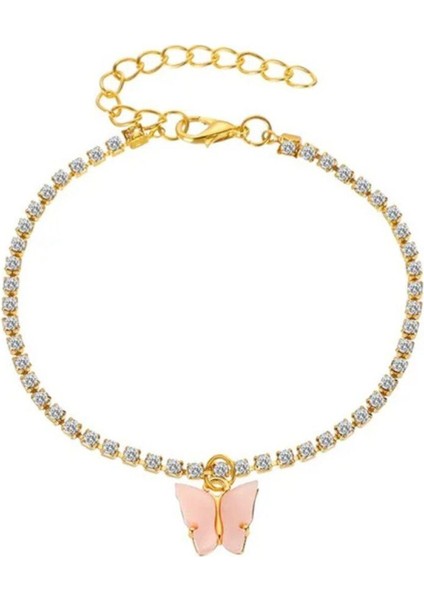 Şıklığınızı Tamamlayacak Altın Renk Taşlı Zirkon Kelebekli Bileklik