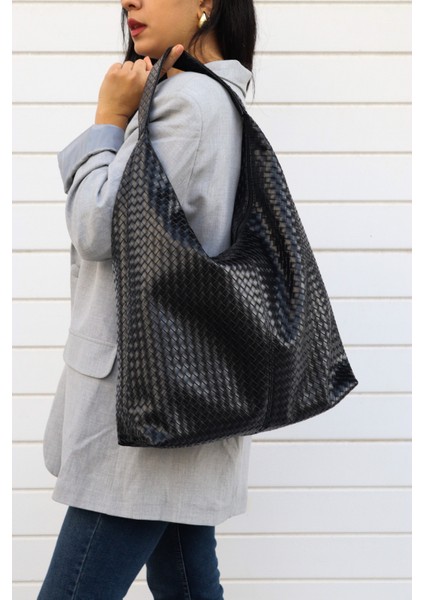 Hlin Kadın Büyük Boy Örgü Desenli Fermuarlı Shopper Omuz ve Kol Çantası fiyatları