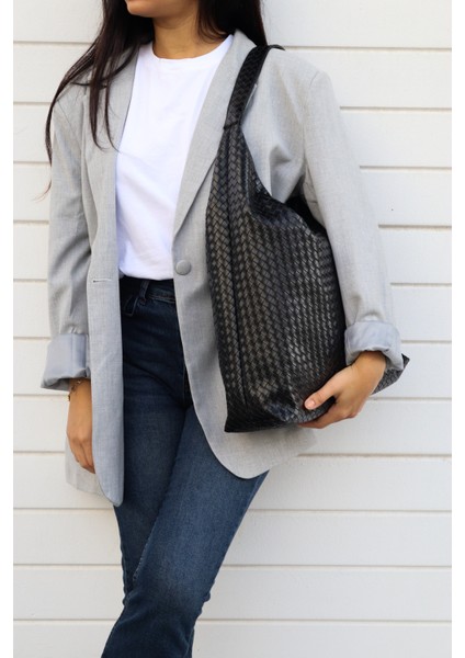 Hlin Kadın Büyük Boy Örgü Desenli Fermuarlı Shopper Omuz ve Kol Çantası indirimleri