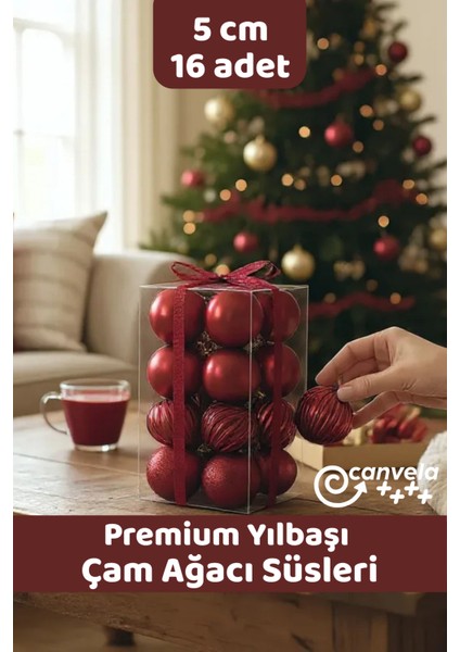 Yılbaşı Çam Ağacı 16 Adet Lüx Top Süsleri 5 cm Yeni Yıl Noel Çam Ağacı Topları