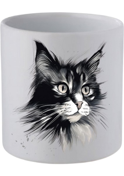 Siyah Kedi Baskılı Kulpsuz Kupa Bardak - Hediye Kahve Kupası, Su Bardağı