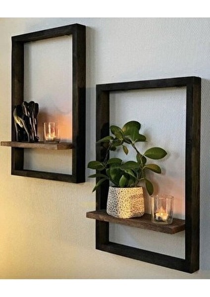 Ahşap Duvar Rafı İskandinav Tasarım 2 Parça Siyah 40x40 cm Çok Amaçlı Kullanım fırsatları