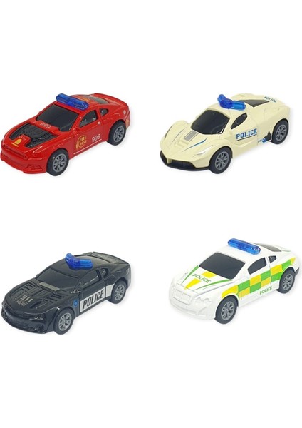 Çek Bırak Metal Küçük Arabalar 4'lü 8 cm - Polis Araçları