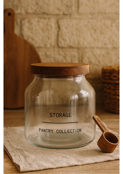 Akasya Kapaklı & Ölçek Kaşıklı Cam Saklama Kavanozu Storage / Deterjanlık (2000 Ml)