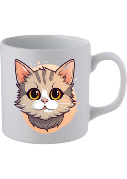 Sevimli Kedi Baskılı Beyaz Kupa Bardak - Seramik Çay, Kahve Hediyelik Bardağı