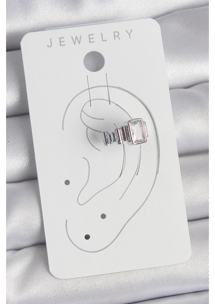 Pirinç Gümüş Renk Kare Zirkon Taşlı Kadın Kıkırdak Model Küpe - TJ-BKP10560 fırsatları