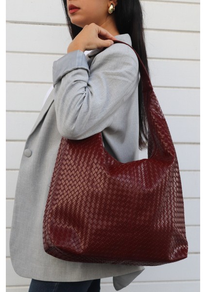 Hlin Kadın Büyük Boy Örgü Desenli Fermuarlı Shopper Omuz ve Kol Çantası modelleri