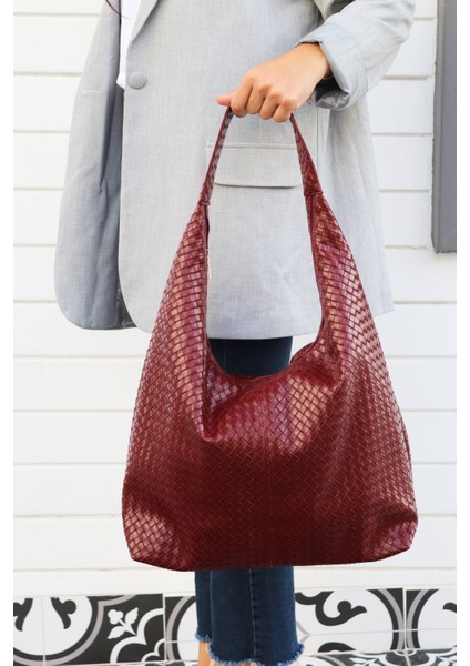 Hlin Kadın Büyük Boy Örgü Desenli Fermuarlı Shopper Omuz ve Kol Çantası fırsatları