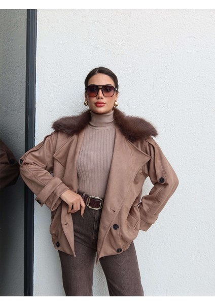 Kürk Yaka Bel Lastik Süet Ceket fiyatları