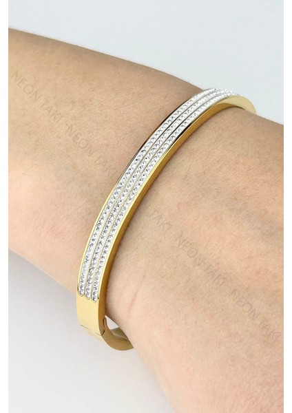 Zirkon Taşlı, Paslanmaz Çelik Kelepçe 185, Altın Rengi modelleri