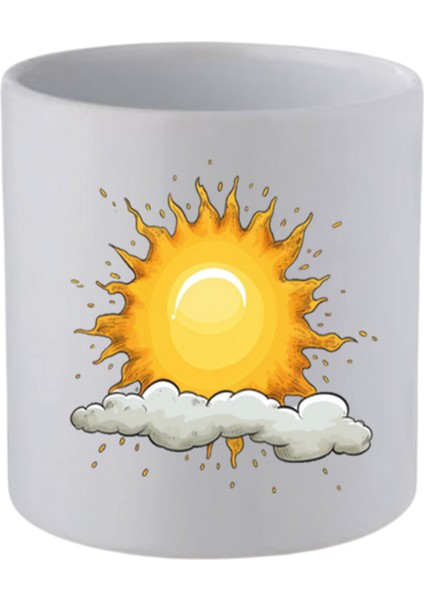 Bulut ve Güneş Baskılı Kulpsuz Kupa Bardak - Hediye Kahve Kupası, Su Bardağı