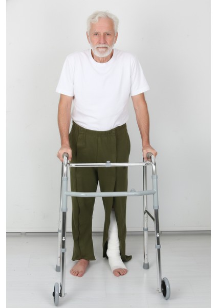 Adaptif Cırt Cırtlı Haki Yatan Hasta Bakım ve Tedavi Pantolonu