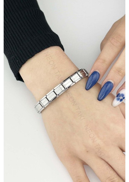 Paslanmaz Çelik Charm Taşıyıcı Italyan Nom Bileklik 83, Gümüş Renk indirimleri