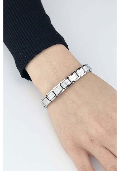 Paslanmaz Çelik Charm Taşıyıcı Italyan Nom Bileklik 83, Gümüş Renk