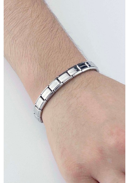 Paslanmaz Çelik Charm Taşıyıcı Italyan Nom Bileklik 83, Gümüş Renk