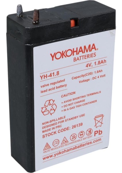 Yokohama Yh-41.8 4VOLT - 1.8AMPER Akü (50X76X22MM)