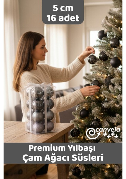 Yılbaşı Çam Ağacı 16 Adet Lüx Top Süsleri 5 cm Yeni Yıl Noel Çam Ağacı Topları