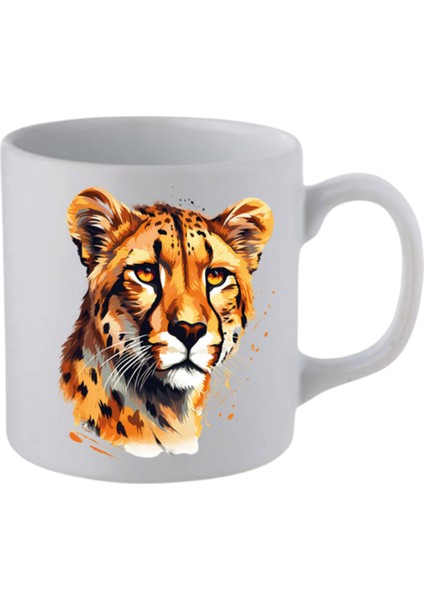 Kaplan Baskılı Beyaz Kupa Bardak - Seramik Çay, Kahve Hediyelik Bardağı