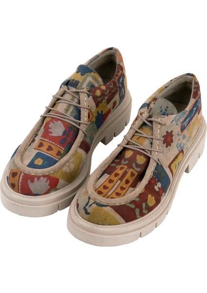 Kadın Vegan Krem Loafer - Anatolian Patterns Tasarım