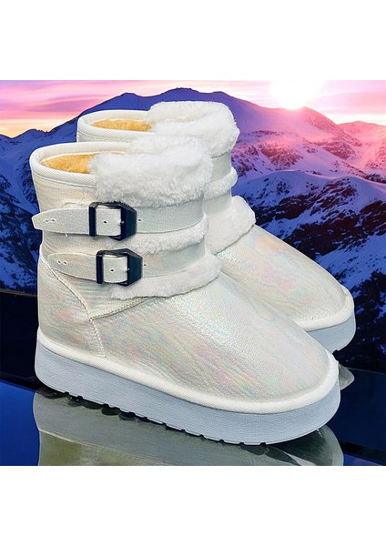 Toka Detaylı Simli Içi Tüylü Soğuk Geçirmez Modern Çocuk Kadın Kısa Boy Bot