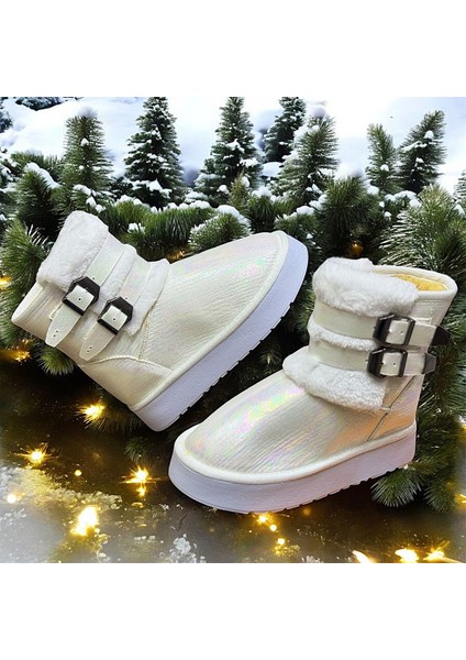 Toka Detaylı Simli Içi Tüylü Soğuk Geçirmez Modern Çocuk Kadın Kısa Boy Bot fiyatları