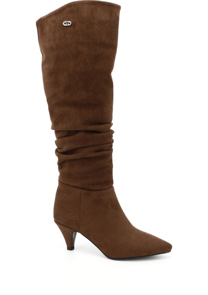 Kadın Kahve Sivri Burun Körüklü İnce Topuklu Çizme