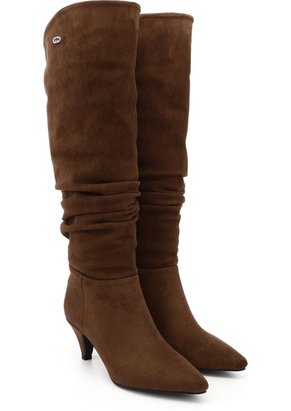 Kadın Kahve Sivri Burun Körüklü İnce Topuklu Çizme fiyatları