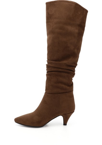 Kadın Kahve Sivri Burun Körüklü İnce Topuklu Çizme modelleri