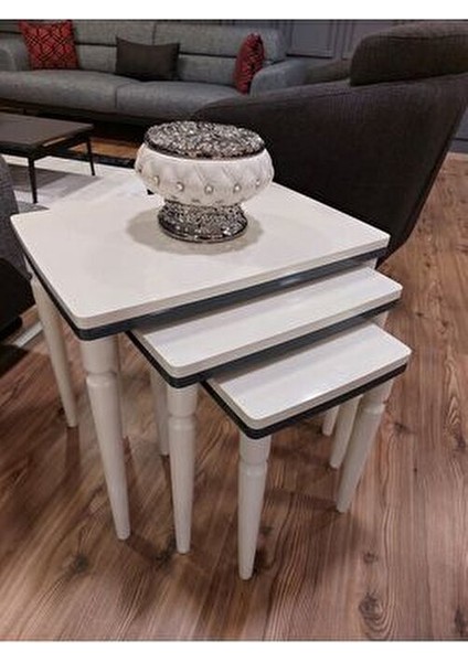 3lü Lüx Zigon Sehpa MDF Malzeme Krem Antrasit Renk 52 cm Yükseklik ile Şık Tasarım indirimleri